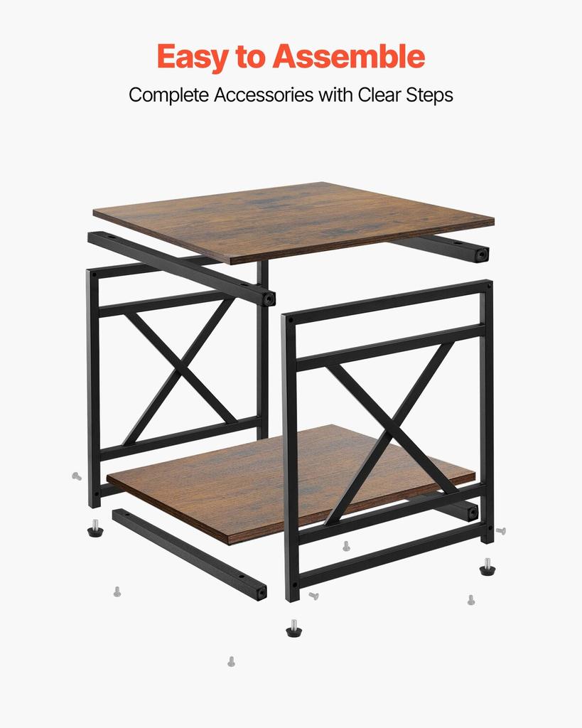 End Table, 2-Tier Square Side Table with Open Storage Shelves, Modern Nightstand Bedside Desk with X-Design Metal Frame, Wood Sofa Coffee Desk for