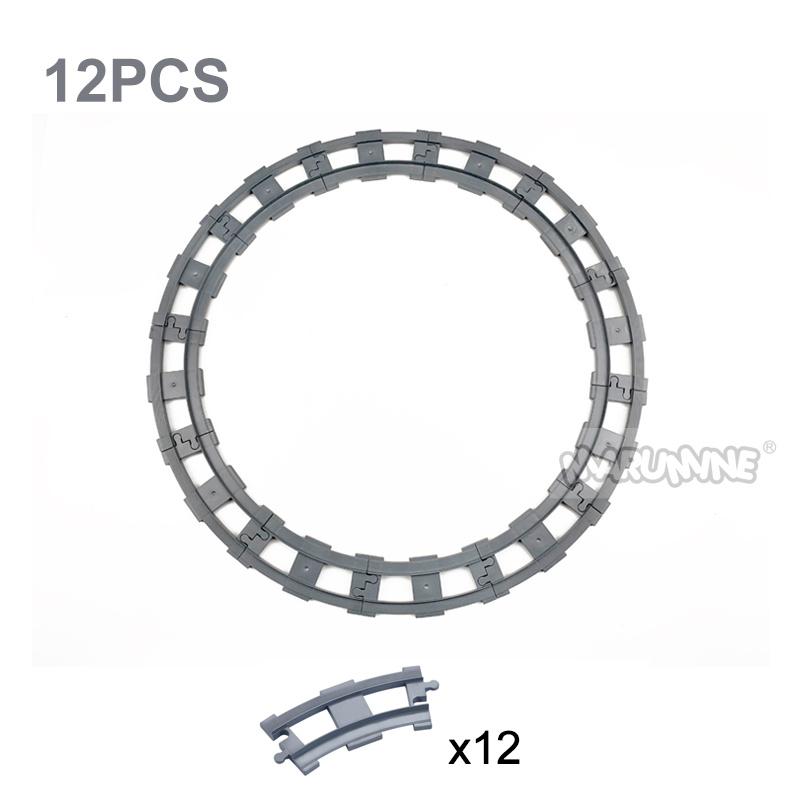 Marumine 8PCS Block Train Straight Curved Track Crossover Parts Railway Switch Big Size Building Bricks City View Accessories