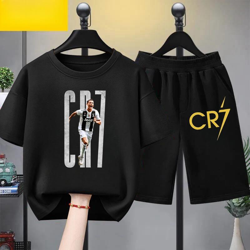 Kids Summer Children Clothing CR7 Soccer Star Print Short Sleeve Top Shorts 2pcs Set Soft Sports Tracksuit Outfit Wear