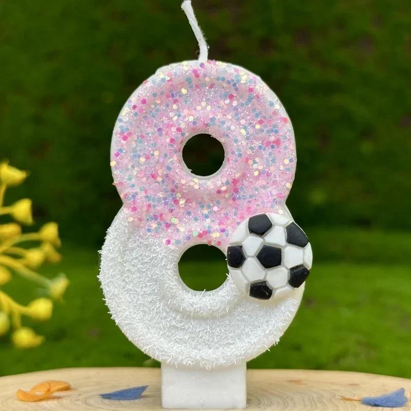 Soccer Birthday Memories Pink Candles White Girl Number Football Candle Cake Decoration Children's Surprises Room Decor Candle