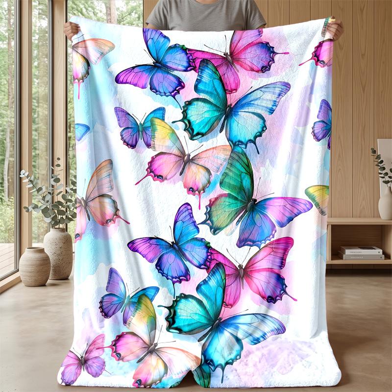 Vibrant Butterfly Art Theme Blanket Lightweight Warm Flannel Blanket Decorative Throw Blanket for Home Decoration