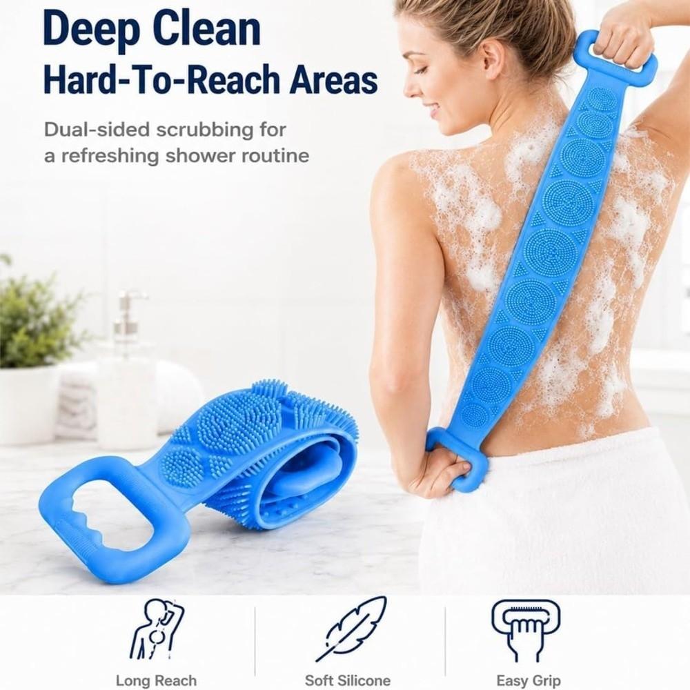 Long Strip Silicone Body Scrubber Double-Sided Exfoliating Bath Towel  Body Cleaning Tools
