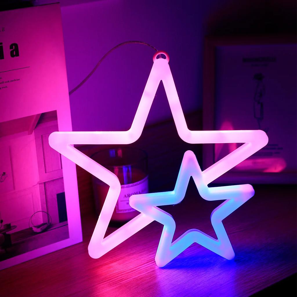 LED Neon Design Light Cross-border Christmas Gift Rainbow USB Decoration Small Night Light Dual Love Pink Cute Colored Light