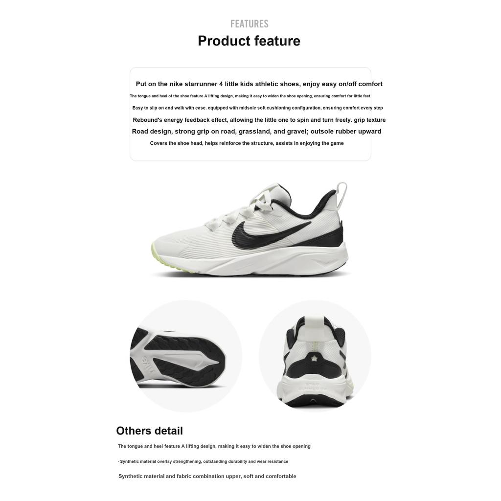 New Nike Star Runner 4 Anti-Slip Wear-Resistant Low-Top Kids' Running Shoes White Black Children Aged 3-7 Years Old DX7614-102