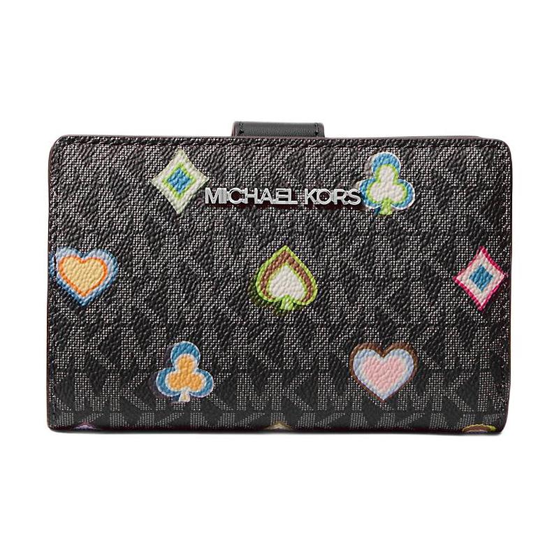 MICHAEL KORS Jet Set Silver Hardware Faux Leather Wallet Medium Women s Black чёрный