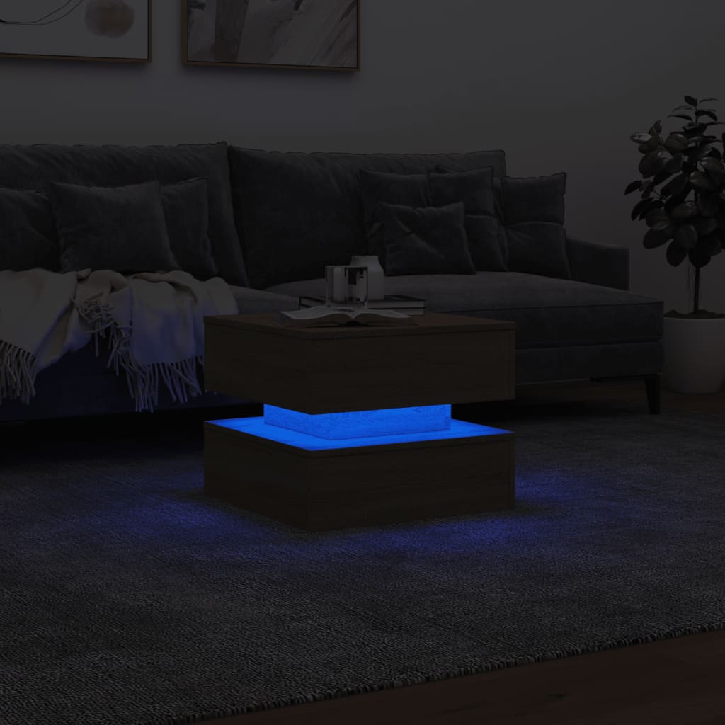  LED Coffee Table, Sonoma Oak, 50x50x40 Cm