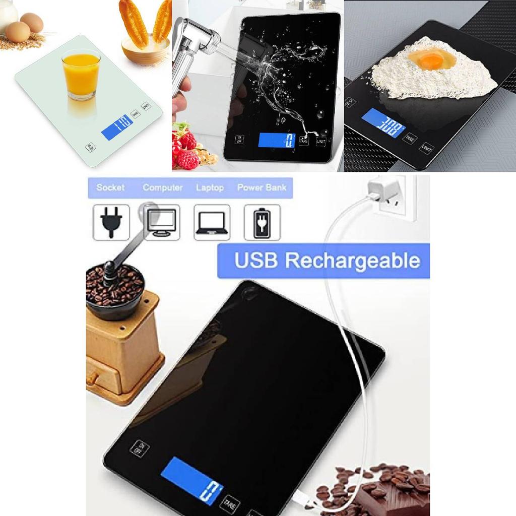 Moderní skleněná kuchyňská váha s USB s vysoce přesným měřením pro domácí pečení a vaření