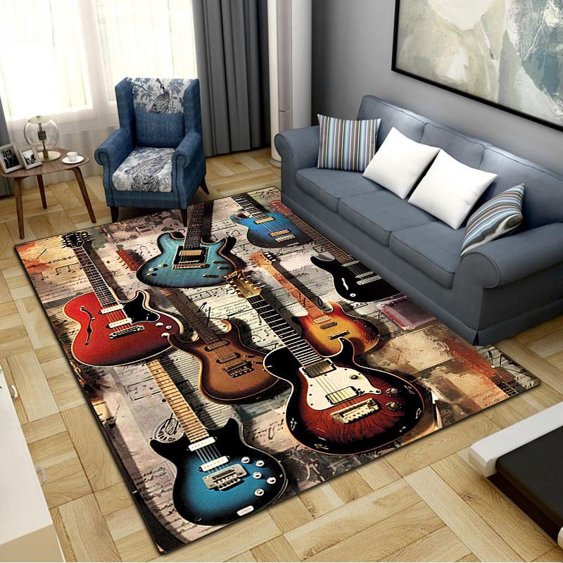 Fire Guitar Carpet Rug for Living Room Bedroom Home Sofa Decoration,Kids play Non-slip Floor Mat