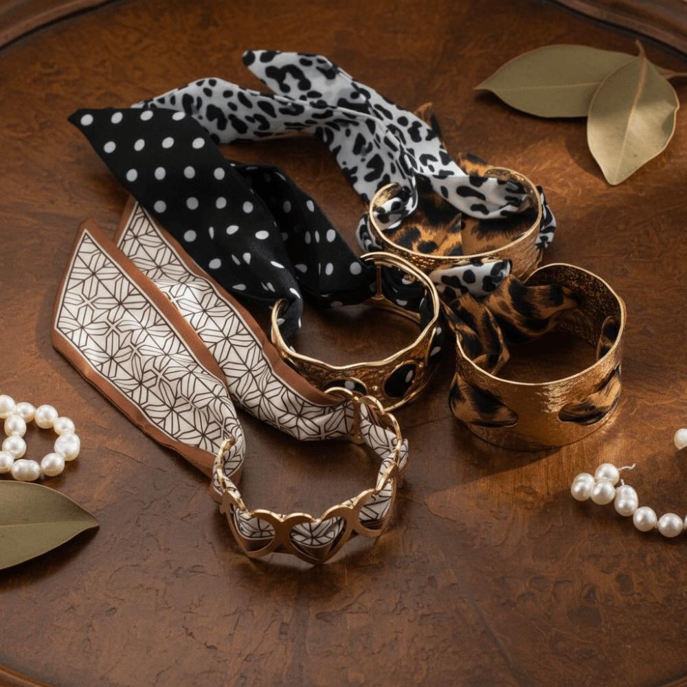 Ribbon-Wrapped Silk Scarf Cuff Bangles Polka Dot Ethnic Style Wristband  Jewelry Accessories
