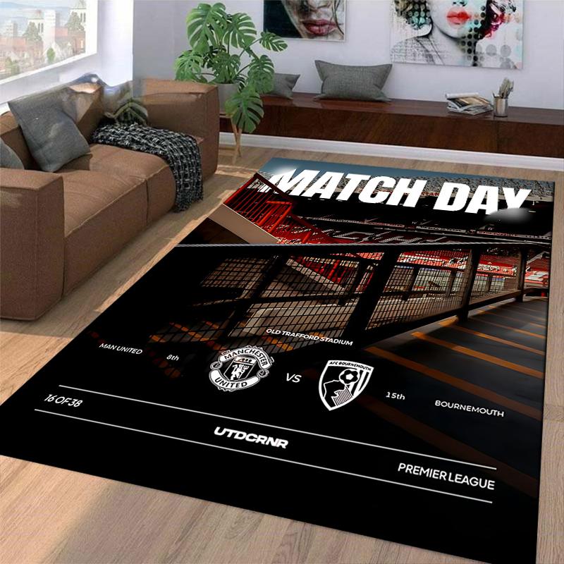 Manchester United Match Day Old Trafford Stadium Poster vintage retro distressed print - Printed Carpet Rug for living room bedroom dorm decor