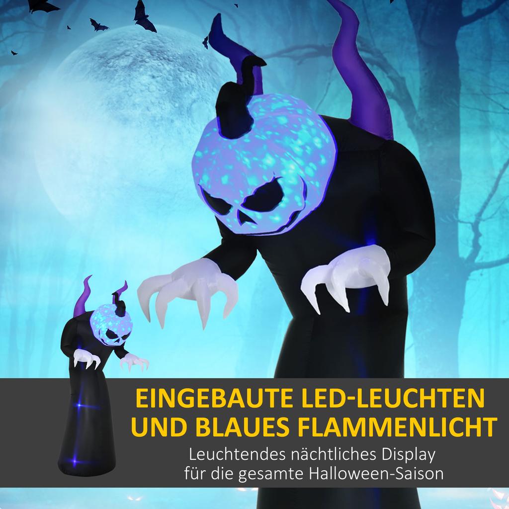 Inflatable Ghost with Pumpkin Head Halloween Decoration with Blue Flame Effect, 88 X 79 X 210 Cm