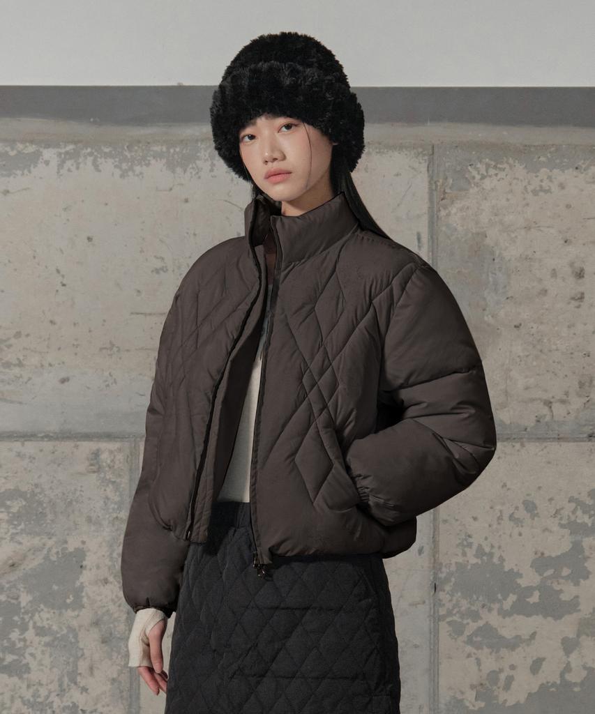 SECONDMONO W. Argyle Check Quilted Crop Padded Jumper [Brown]_Sewjp001Brown