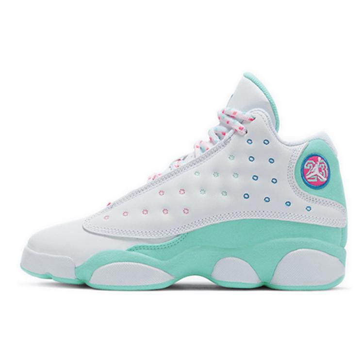 

Jordan 13 Retro White Soar Green Pink GS 439358-100 36.5