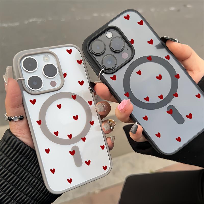 Fashionable red heart-shaped pattern phone case suitable for iPhone 17 16 15 14 13 12 11 Pro/Max/Plus anti drop and shockproof