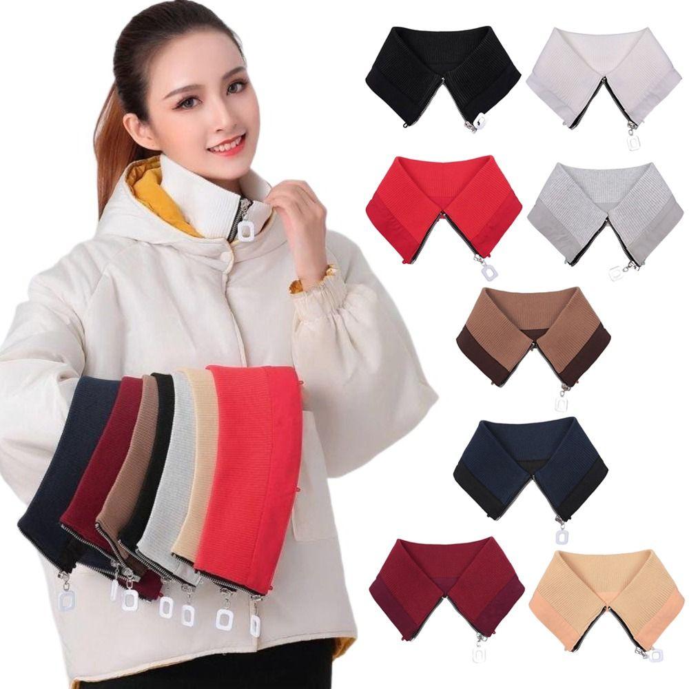 With Zipper Detachable False Collar Washable Rib False Collar Neck Scarf Shawl Wrap Down Jacket