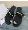 Rhinestone Slippers Women Summer Fashion One-word Drag Square Head Flat Bottom Vacation Travel Beach pearls Sandals and Slippers