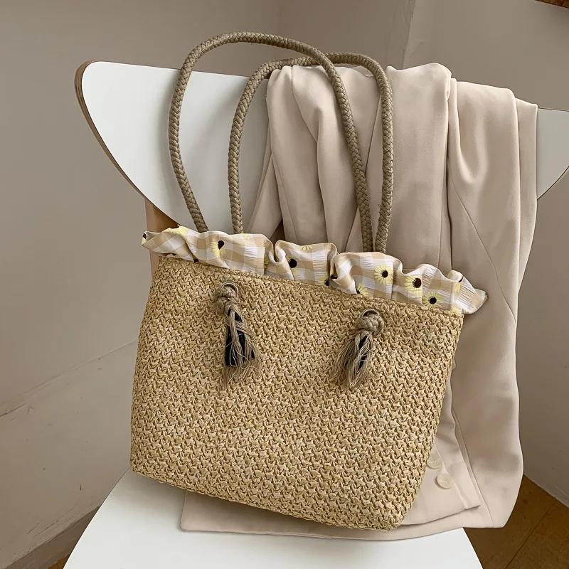 Summer Grass Woven Bag Women's Trendy Korean Edition Casual Large Capacity Western Style Handbag Woven Shoulder Bag