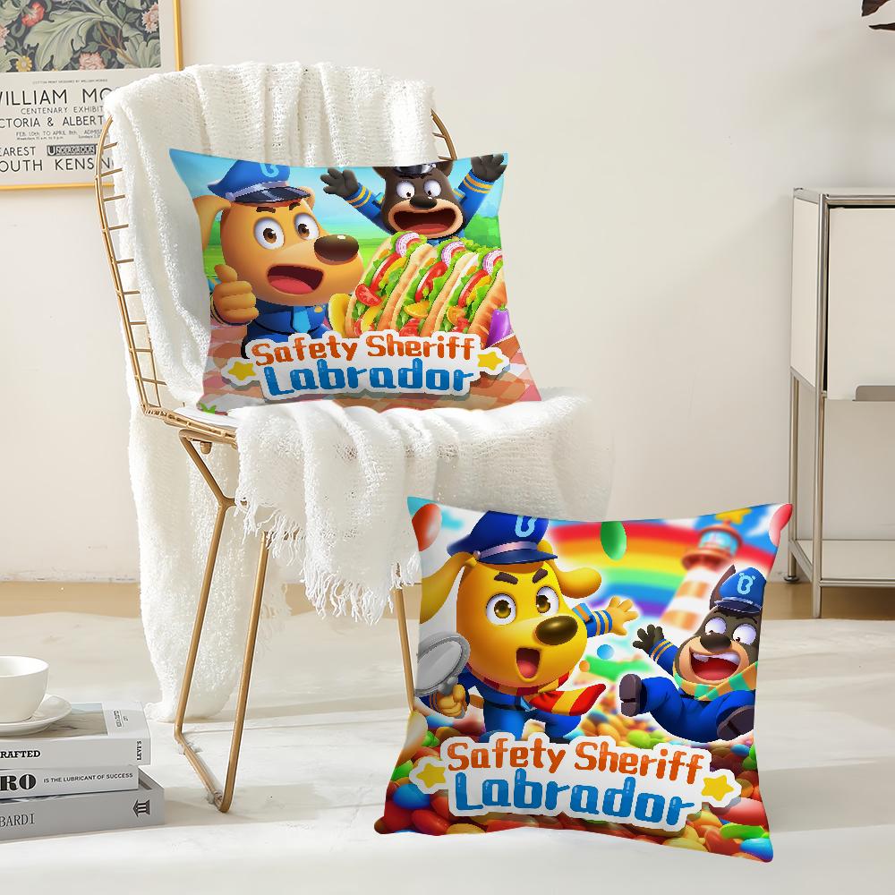 Cartoon SSafety SSheriff LLabrador Pillow Case Suitable For Bedrooms Living Rooms Cars Home Decoration