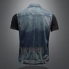 730/MJ15188/P155 lapel high quality washed embroidered letter denim vest men slim spot