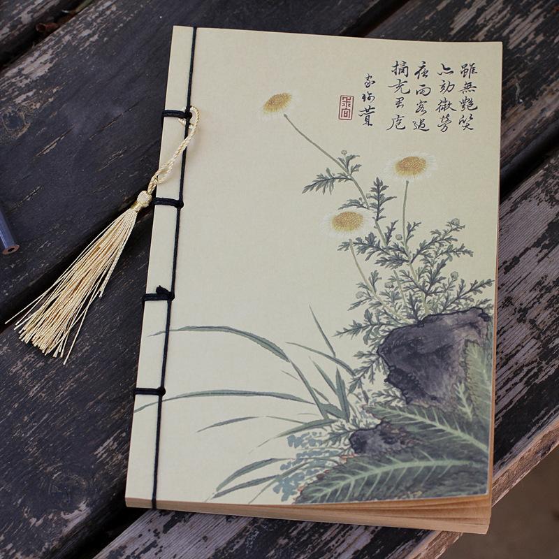 1pcs Chinese Retro Style Painting Bound Diary Blank Inner Page Notebook Very Suitable Note-Taking Journaling Graffiti Painting