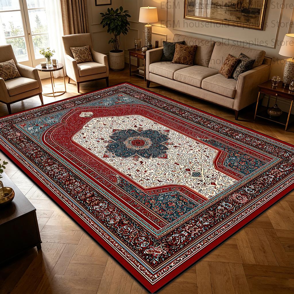 Red Blue Vintage Persian Floral Medallion Carpet Living Room Table Large Rug Soft Non-slip Washable Bedroom Lounge Floor Mats