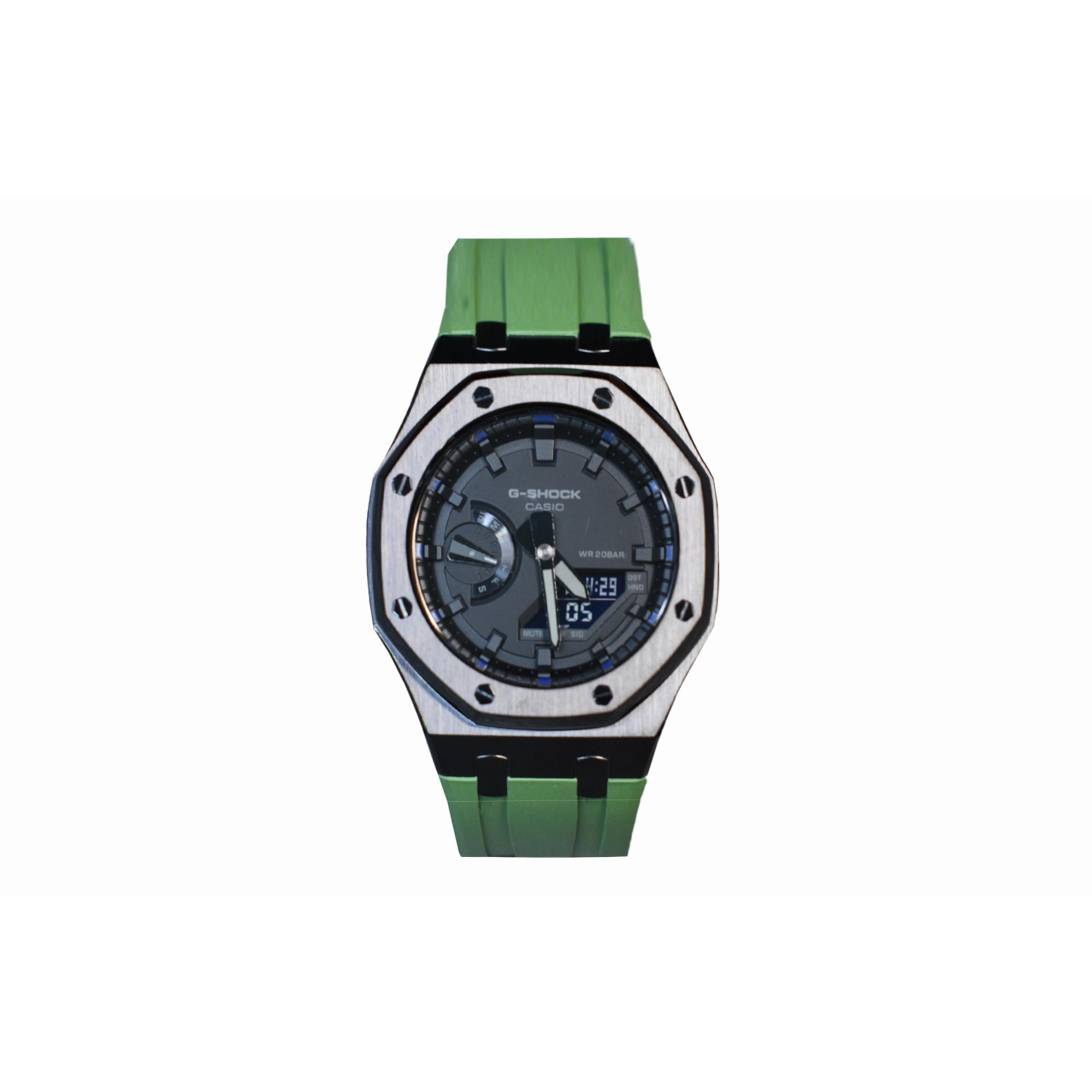 

CASIO Men Liquid Crystal,Analog Dual Display Series 44mm Black Watch GA-2100-1A1(Watch3--) Black Steel Green