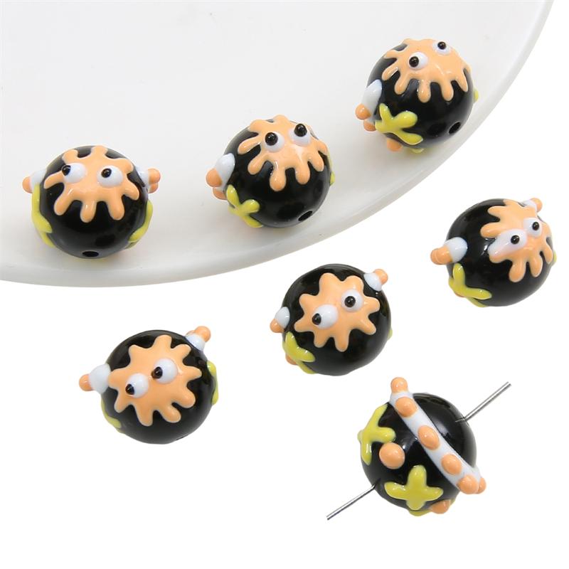 Hand-drawn Acrylic Beads Cute 16mm Spacer Charms for Keychain Jewelry DIY