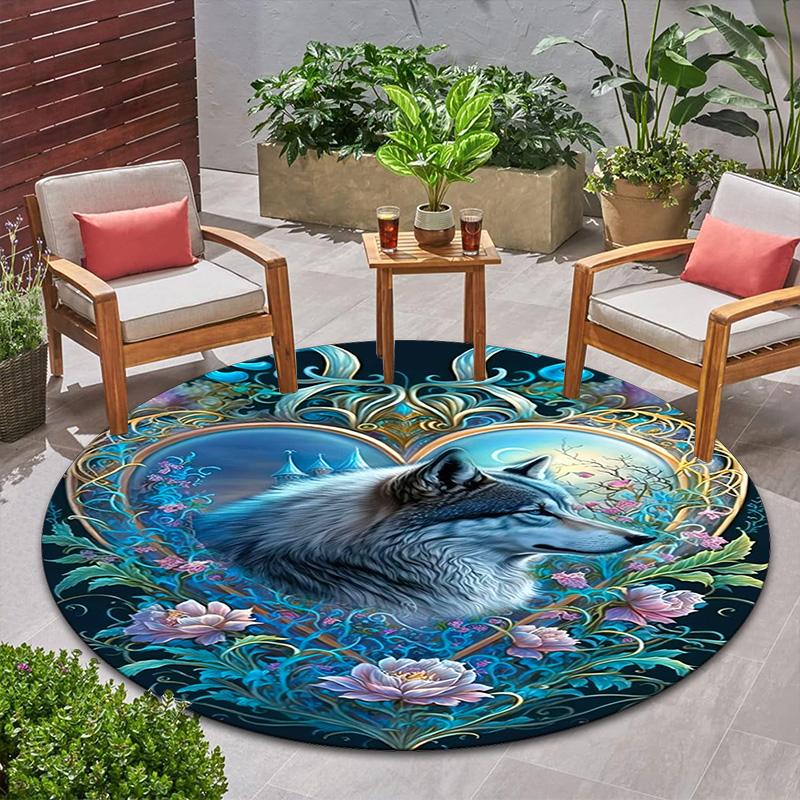 Wolf Heart Floral Fantasy Round Rug Home Soft Decorative Anti Slip Yoga Table And Chair Mat Carpet Outdoor Floor Mat Carpet S8