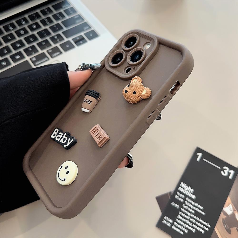 Three Dimensional Coffee Bear Apple 17 Mobile Phone Case Iphone1511 Suitable for 16promax Retro Cartoon 12