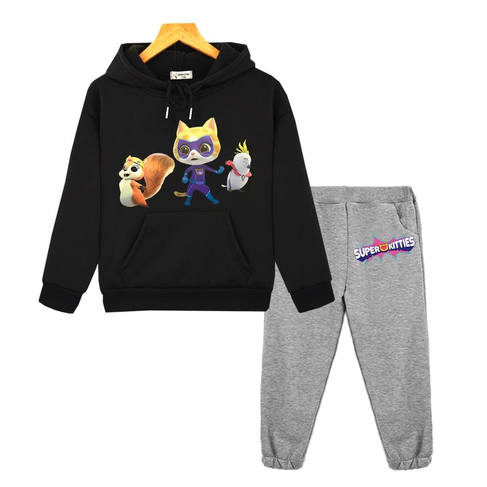 

Комплекты с капюшоном Super Kitties, детская бутиковая одежда, повседневная куртка, осенний флисовый пуловер, толстовка с капюшоном в стиле аниме y2k для мальчиков и девочек 130