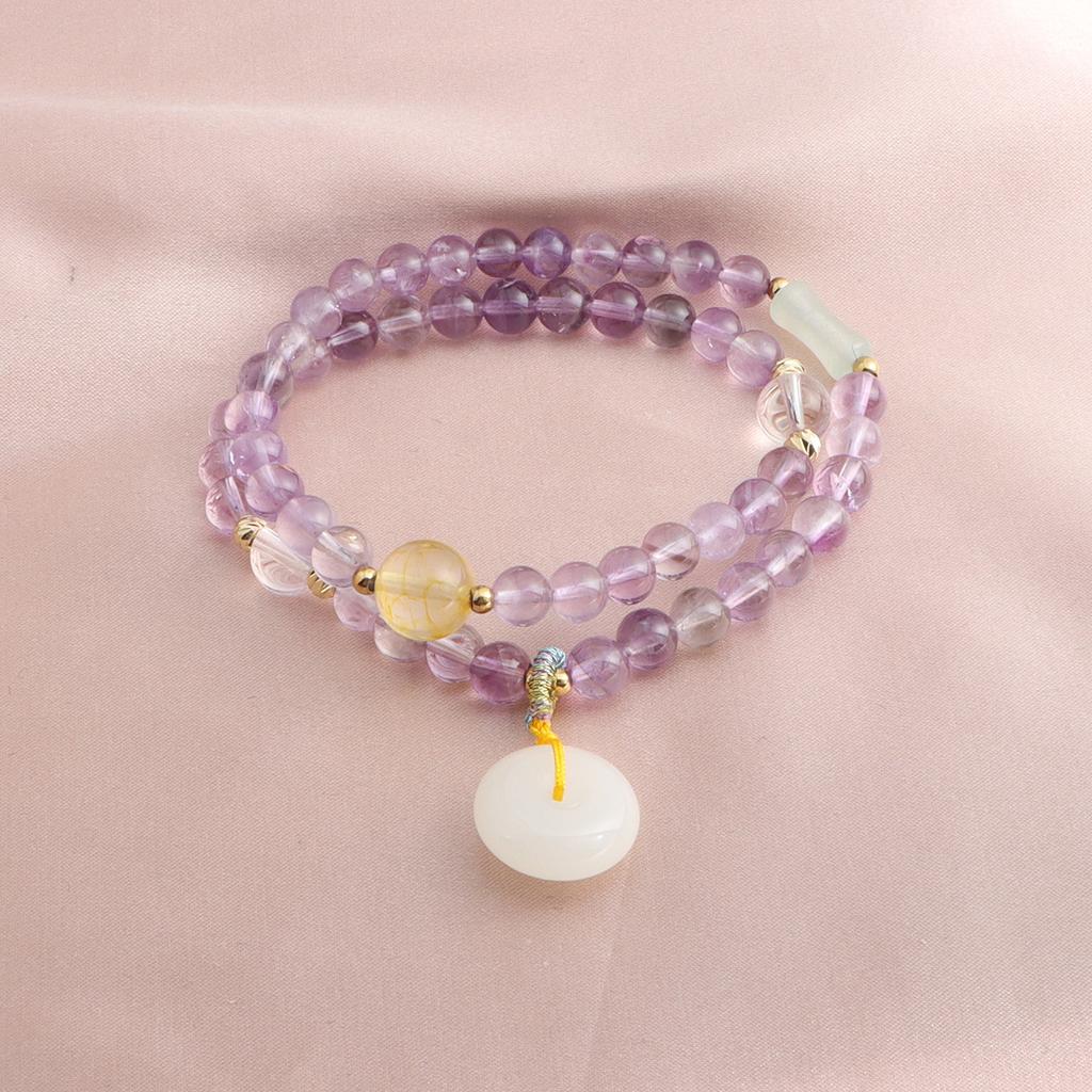 New Chinese bracelet amethyst Myanmar jade sun stone chalcedony safety buckle double circle crystal bracelet versatile bracelet
