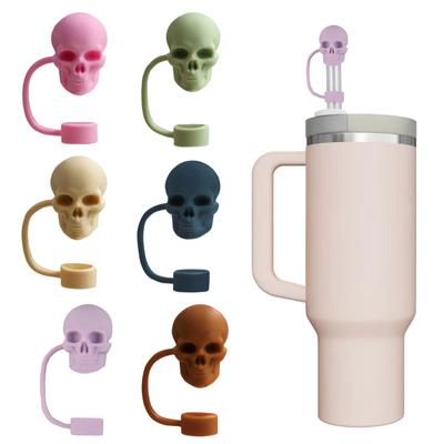 6pcs Dustproof Straw Cover Caps Set Skull Shaped Silicones Straw Lid Colorful Straw Stopper Jewelry for Water Bottles