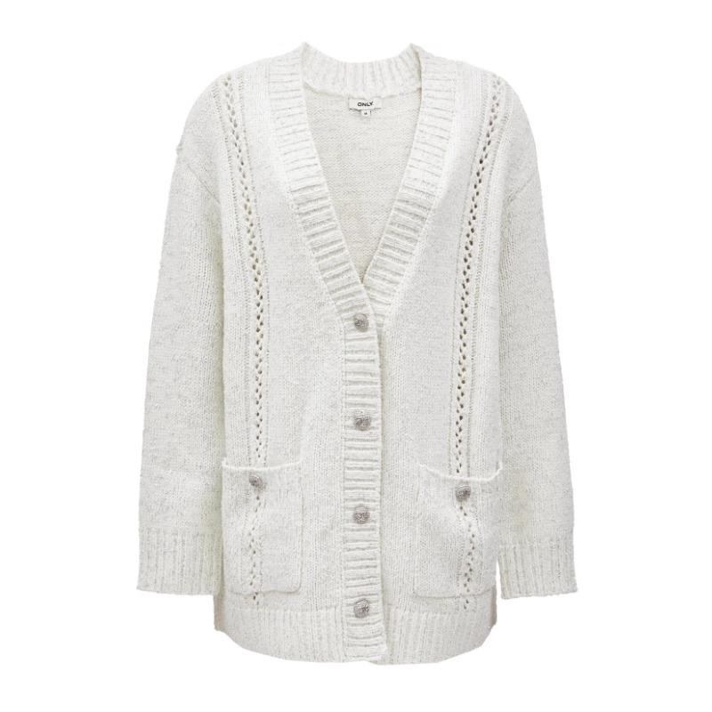 Dimanaf 2025 Sweaters Solid Cardigan Autumn Pockets Women Print V-Neck Sweaters Knitting Loose Sweater