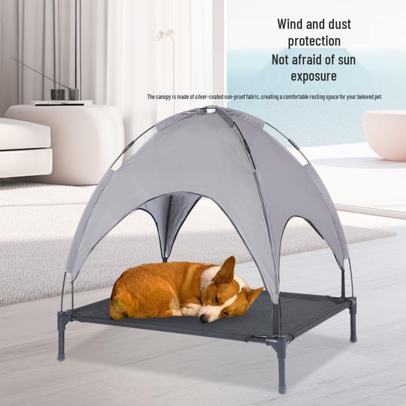 Pet Camping Bed with Sunshade - High Load-Bearing, Elevated, Foldable Tent Bed for Dogs