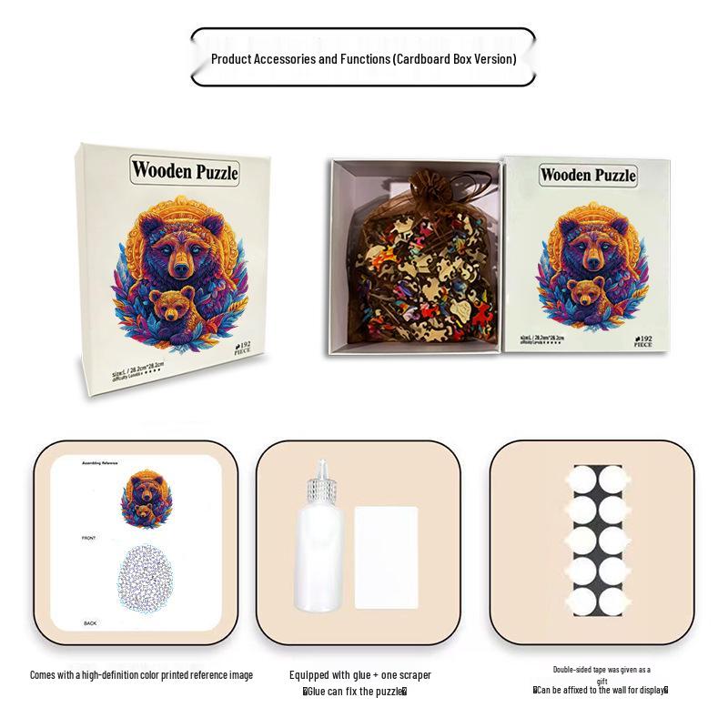 HOOLOOG Brown Bear Totem Cross-Stitch Puzzle: Decorative Wooden Educational Toy & Decompression Gift