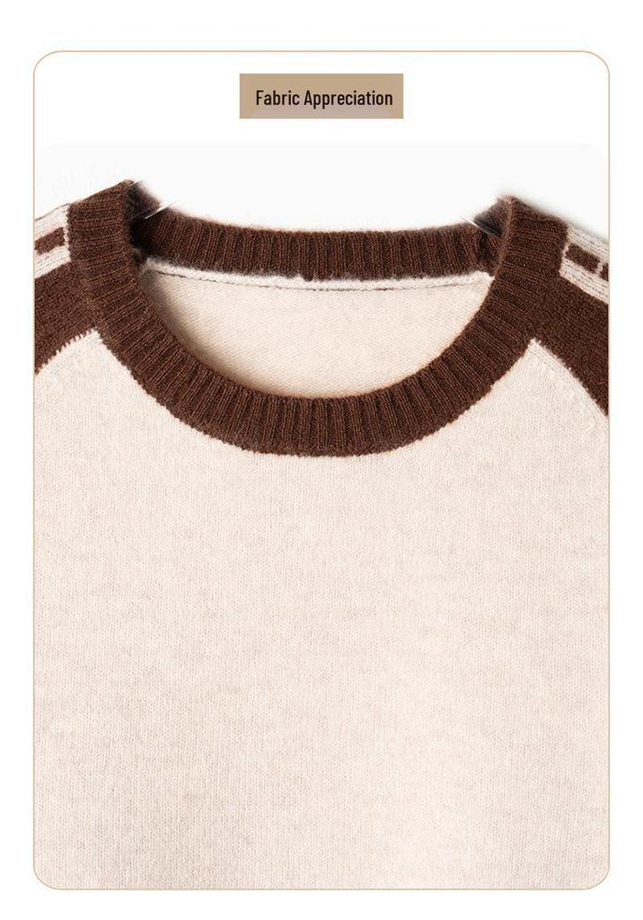 Women's High-End Wool Knit Color Block Sweater - Stylish, Slimming, Versatile Autumn/Winter Warm Base Layer Top