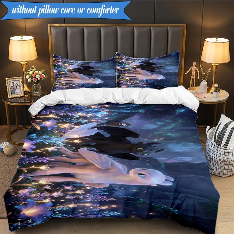3PCS Train dragon Bedding Set Duvet Cover Closure Includes 1 Duvet Cover & 2 Pillowcases for All Seasons Bedroom Decor Christmas Fan gifts
