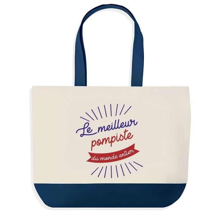 Sac shopping - PLANETEE - Pompiste - fond bleu - Coton 40x45 cm - Grand format