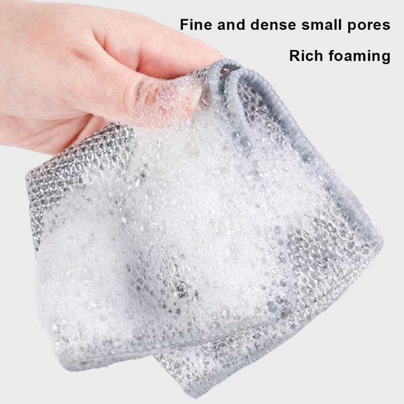 20/5Pcs Thickened Steel Wire Cleaning Cloth Non-Scratch Double-layer Iron Microfiber Mesh Dishrag Washing Pot Rags Kitchen Towel