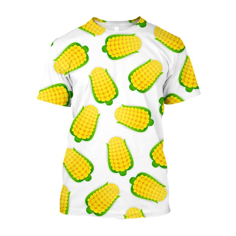 Summer Round Neck 3D Creative Corn Printed T-shirts Fashionable Casual Short Sleeved Children's Boy and Girl Kids Unisex T-shirts