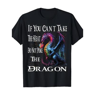 European Sizes Men'S "If You Can't Take The Heat Go Home" Dragon Graphic T-Shirt - Bold Statement Tee with Print, Comfortable Short Sleeve Round Neck,
