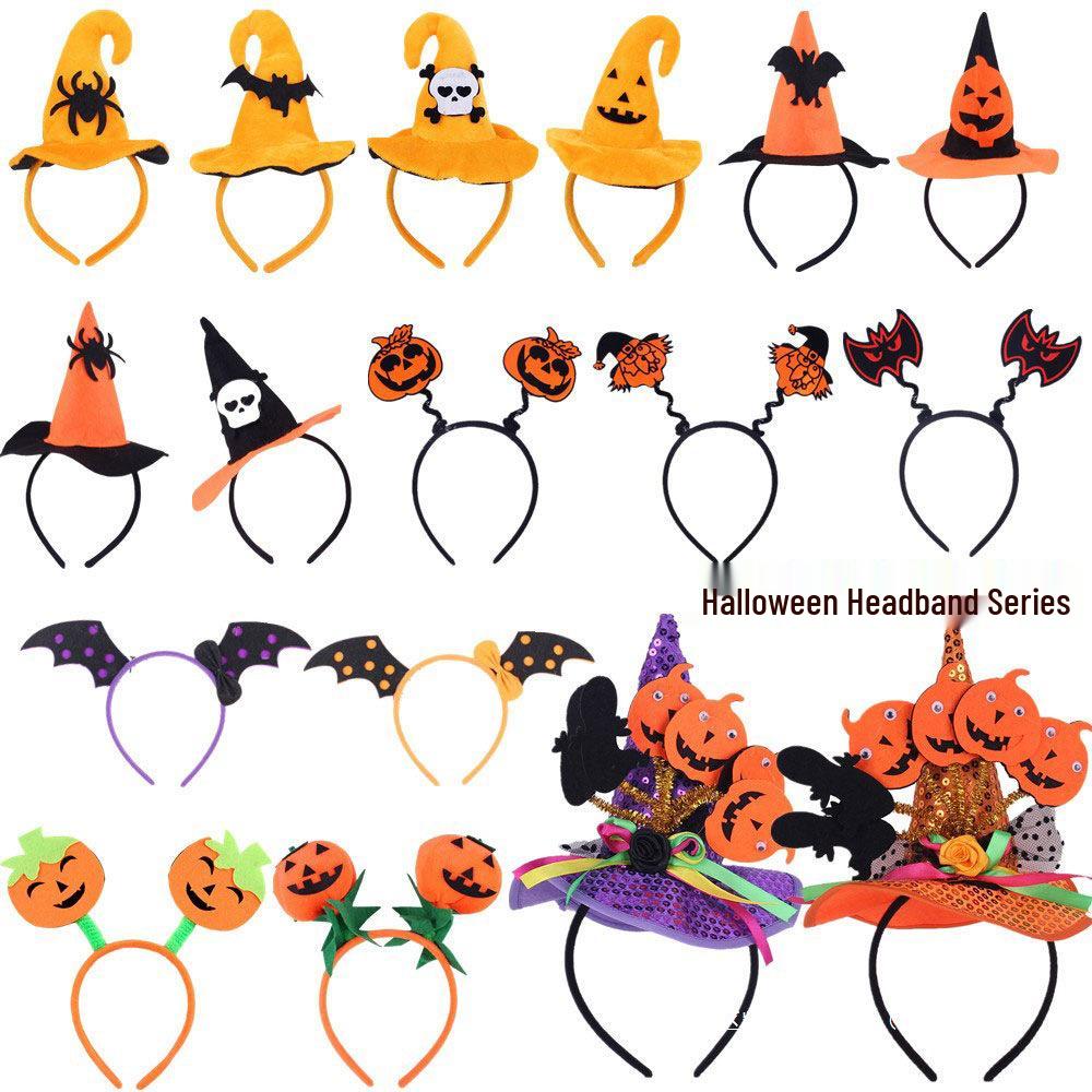 

Halloween Pumpkin & Witch Spider Bat Skull Adult Headband New Screaming Skull