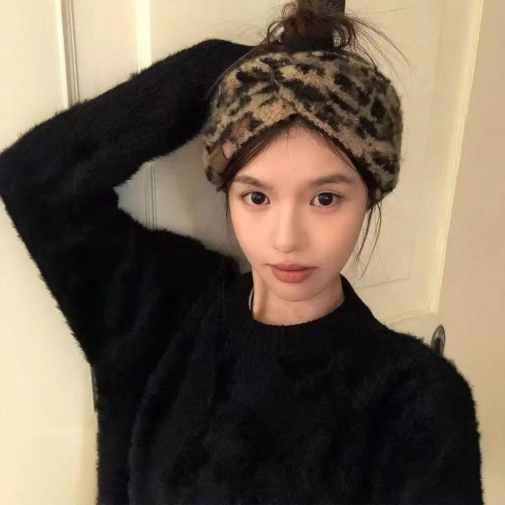 High Elasticity Leopard Print Headband Soft Turban Headwrap Knitted Headcover  Winter Season