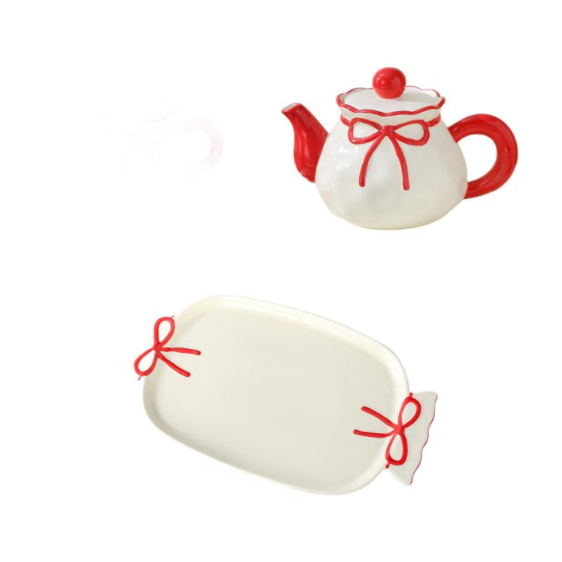 Bow Ceramic Water Cup Set Household Living Room Hospitality High Value Kettle Tea Cup Housewarming Wedding Gift