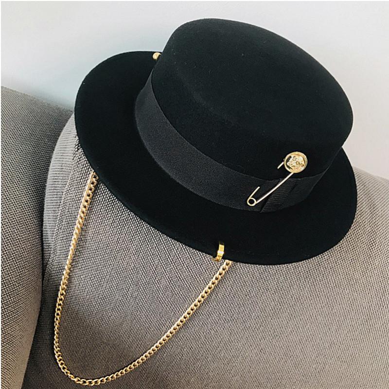 Fibonacci Fedora Hut Retro Wollfilz Hut Damen Europäische Punk Kette Neuheit Flachkappen Herren Kappe Street Fashion Wilder Trend 56 -58cm gray