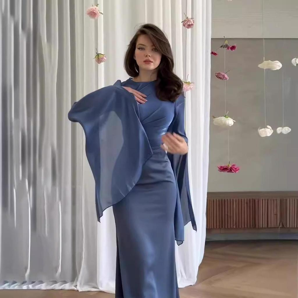 Elegant  Maxi Dress with Bell Sleeves and Side Slits Women's Formal Evening Gown