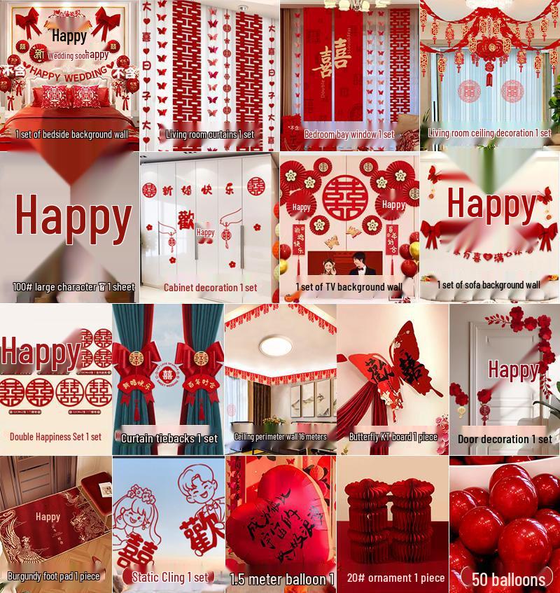 Complete Wedding Room Decoration Set: Bride & Groom's Bedroom Decor Essentials