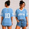 Summer Women's Men's Argentina Print V-Neck Short Sleeve T-Shirt Graphic Tee Jerseys Plus Size Sport T-Shirt Soccer Fans