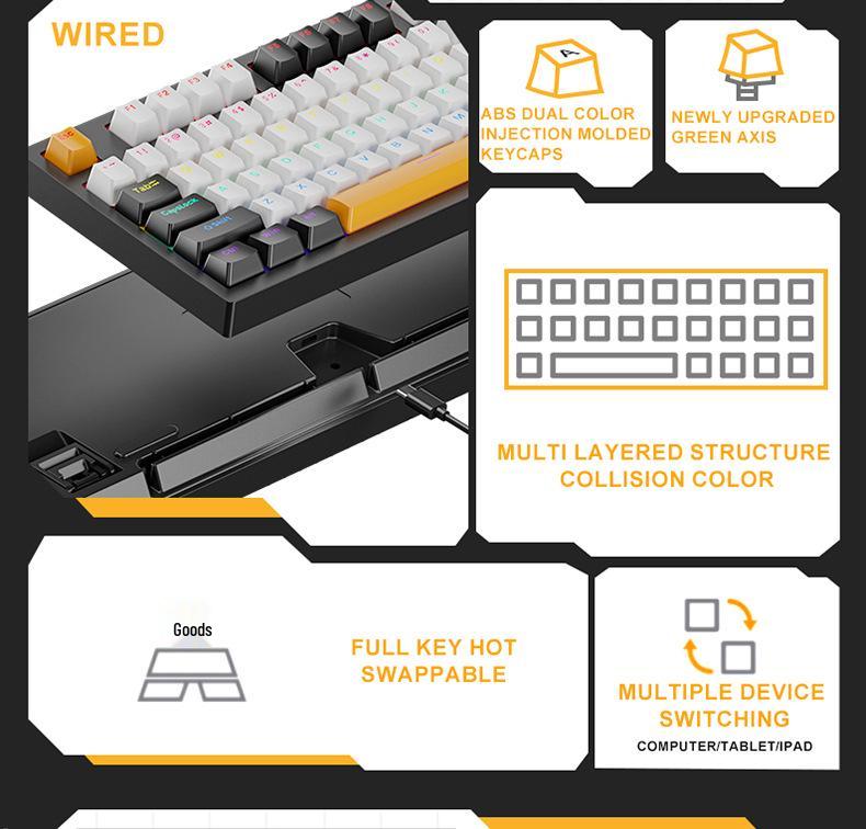 K98 Wired Mechanical Keyboard with Blue/Red/Brown Switches - Detachable Cable for PC, Laptop, Office, Gaming