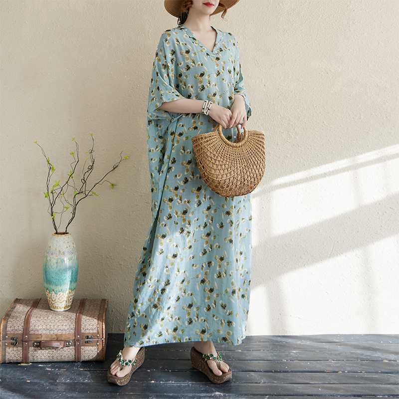 

Summer Color Retro Long Skirt Cotton Linen Dress One size
